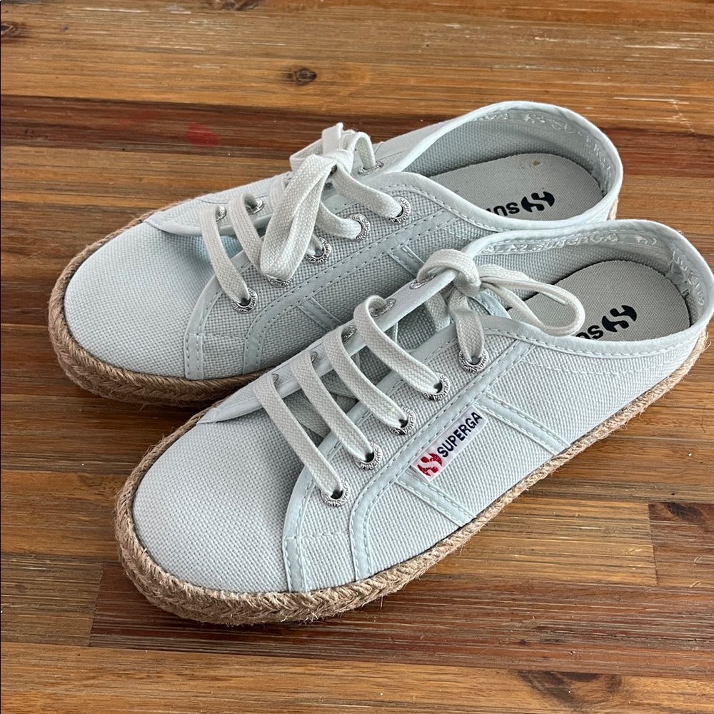 Superga Pale Blue Canvas Espadrille Lace-Up Sneakers Size 6